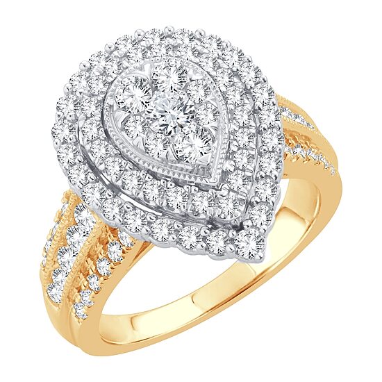 Womens 1 1/2 CT. T.W. Natural White Diamond 10K Gold Pear Halo Engagement Ring