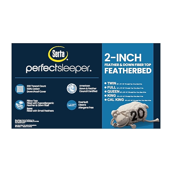 Serta 2" Feather And Down Fiber Top Featherbed