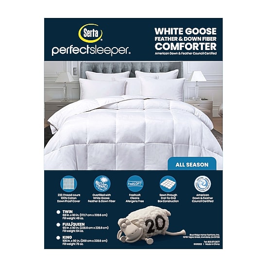 Serta 233 Thread Count All Seasons Warmth White Goose Feather And Down Fiber Comforter