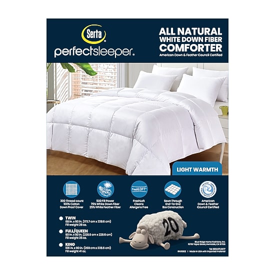 Serta 300 Thread Count Light Warmth White Down Fiber Comforter