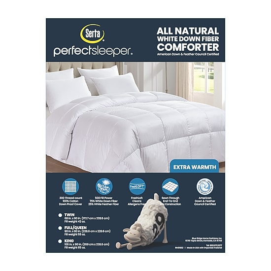 Serta 300 Thread Count Extra Warmth White Down Fiber Comforter