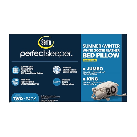 Serta 233TC White Goose Feather 2-Pack Pillow