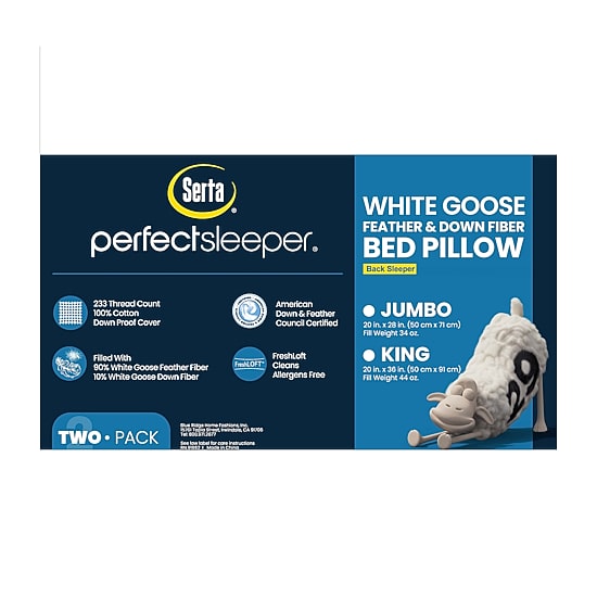 Serta White Goose Feather Back Sleeper 2-Pack Pillow