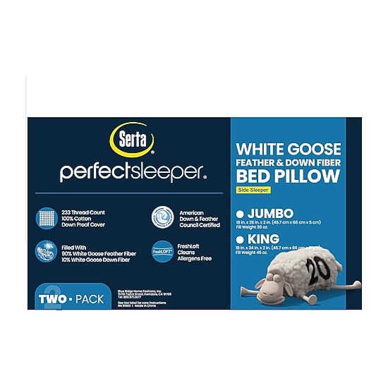 Serta White Goose Feather Side Sleeper 2-Pack Pillow