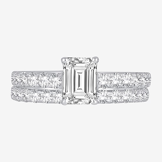 (H-I / SI1-SI2) Signature By Modern Bride Emerald Cut Womens 2 CT. T.W. Lab Grown White Diamond Bridal Set in 14K Gold