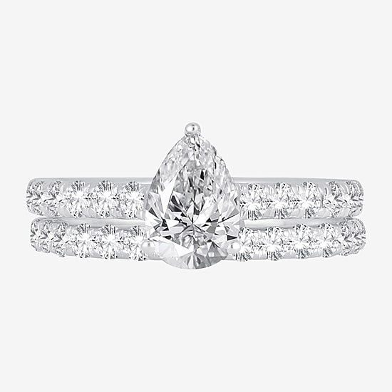 (H-I / SI1-SI2) Signature By Modern Bride Womens 2 CT. T.W. Lab Grown White Diamond In 14K Gold  Pear Bridal Set