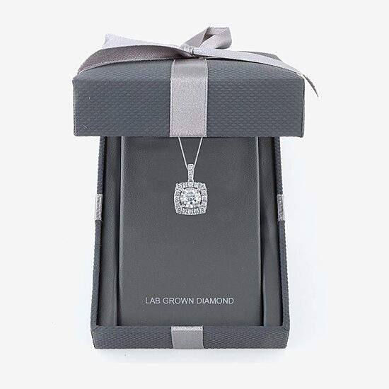 (H-I / Si2) Womens 1 CT. T.W. Lab Grown White Diamond 10K Gold Cushion 18 Inch Pendant Necklace