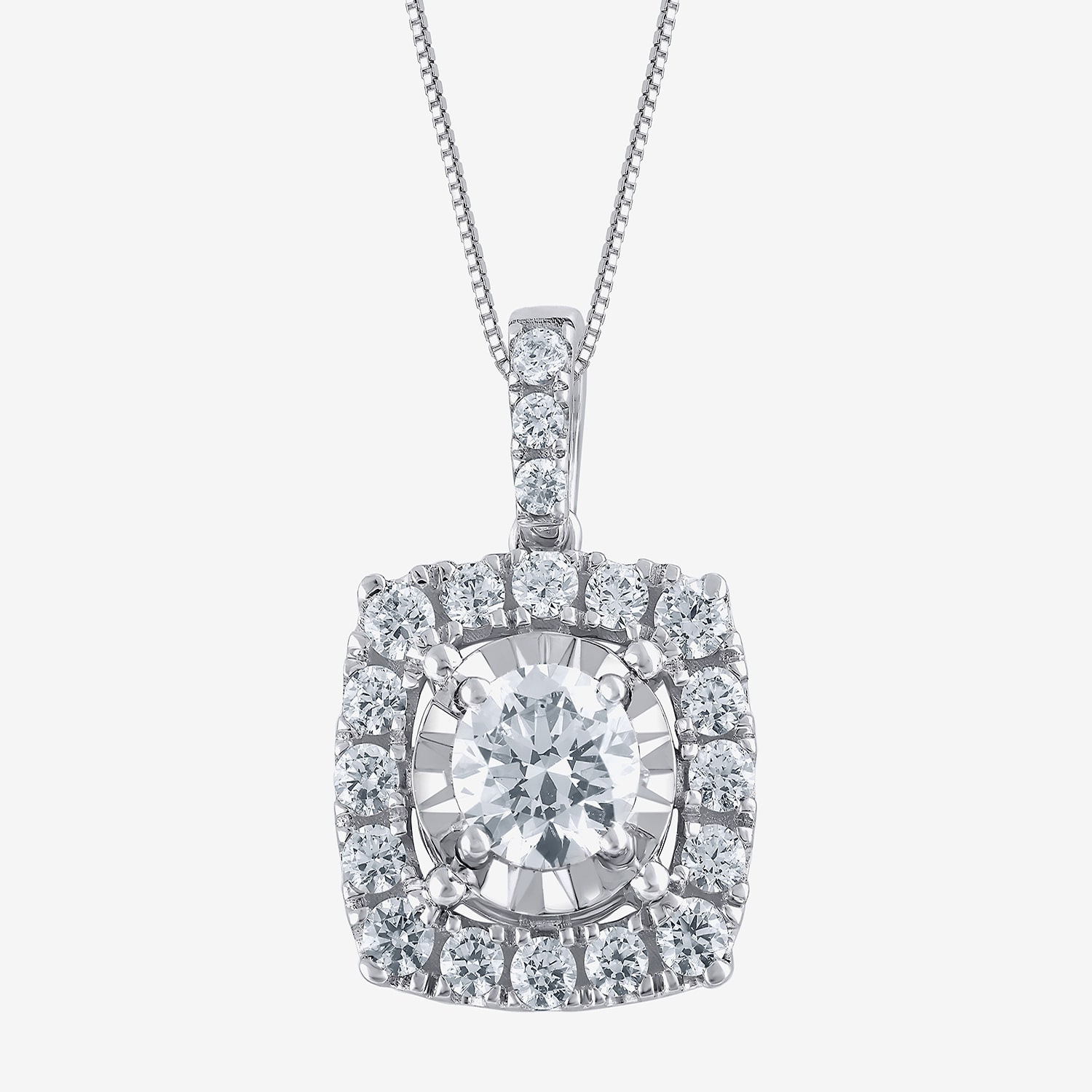 (H-I / Si2) Womens 1 CT. T.W. Lab Grown White Diamond 10K Gold Cushion 18 Inch Pendant Necklace