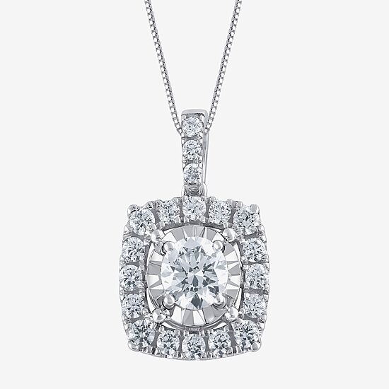 (H-I / Si2) Womens 1 CT. T.W. Lab Grown White Diamond 10K Gold Cushion 18 Inch Pendant Necklace