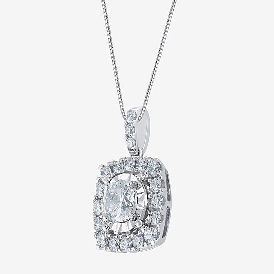 (H-I / Si2) Womens 1 CT. T.W. Lab Grown White Diamond 10K Gold Cushion 18 Inch Pendant Necklace