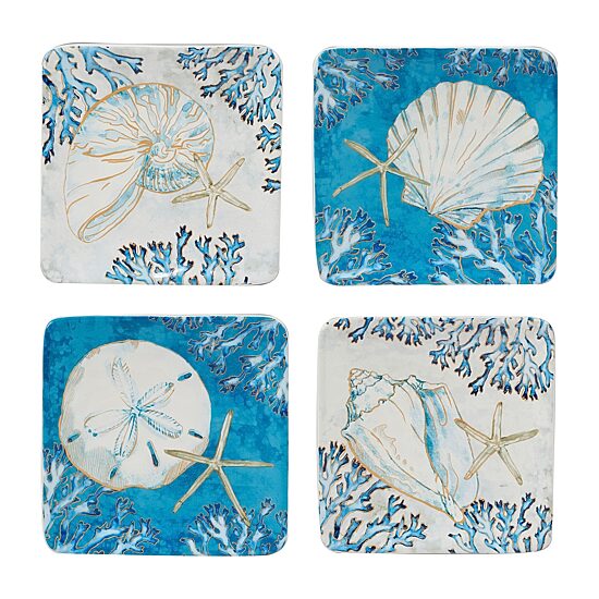 Certified International Playa Shells 4pc. Earthenware Appetizer Plate