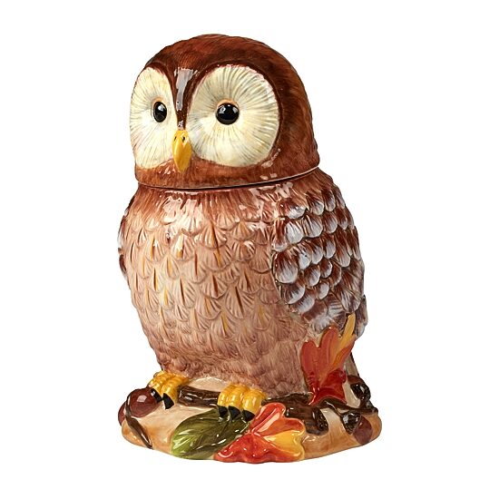 Certified International Pine Forest 3-D Owl Cookie Jar 10"