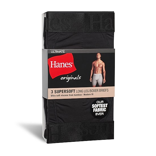 Hanes Originals Ultimate Supersoft Mens 3 Pack Long Leg Boxer Briefs Uo2ll3