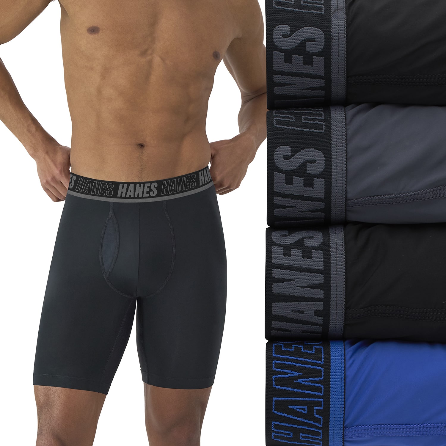 Hanes Moves X-Temp Performance Total Support Pouch Mens 4 Pack Long Leg Boxer Briefs Umsld4