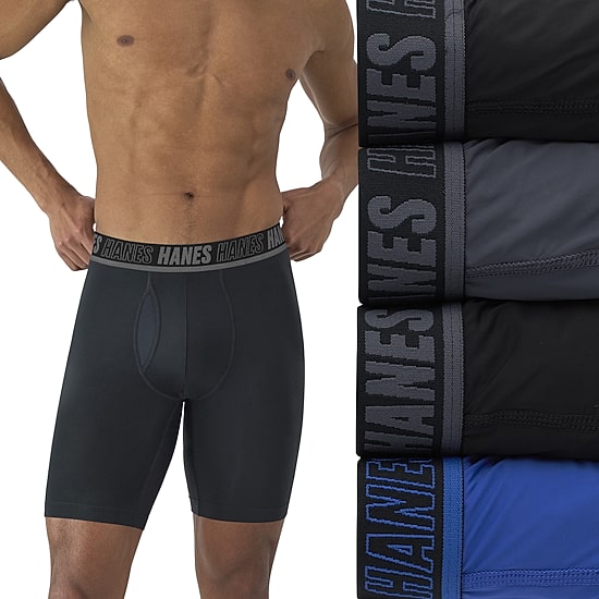 Hanes Moves X-Temp Performance Total Support Pouch Mens 4 Pack Support Pouch Long Leg Boxer Briefs Umsld4