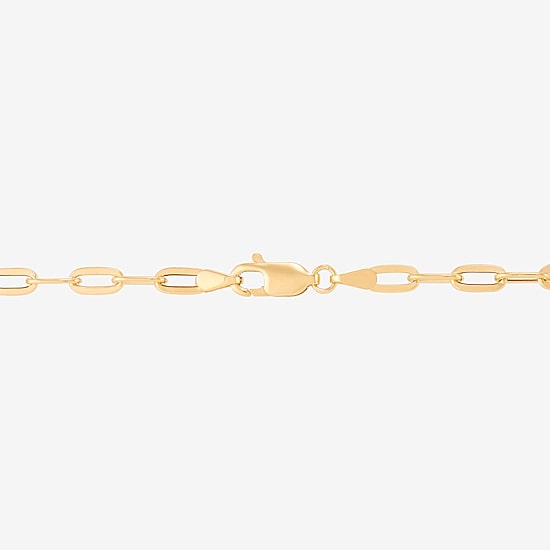Made in Italy Womens 10K Gold 7 Inch Hollow Paperclip Chain Bracelet