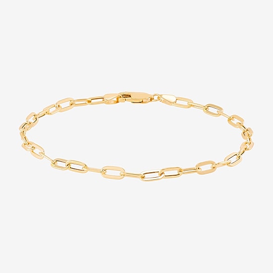 Made in Italy Womens 10K Gold 7 Inch Hollow Paperclip Chain Bracelet