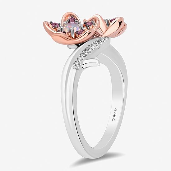 Enchanted Disney Fine Jewelry Womens Diamond Accent Genuine Red Rhodolite 14K Rose Gold Over Silver Sterling Silver Flower 18 Inch Pendant Necklace