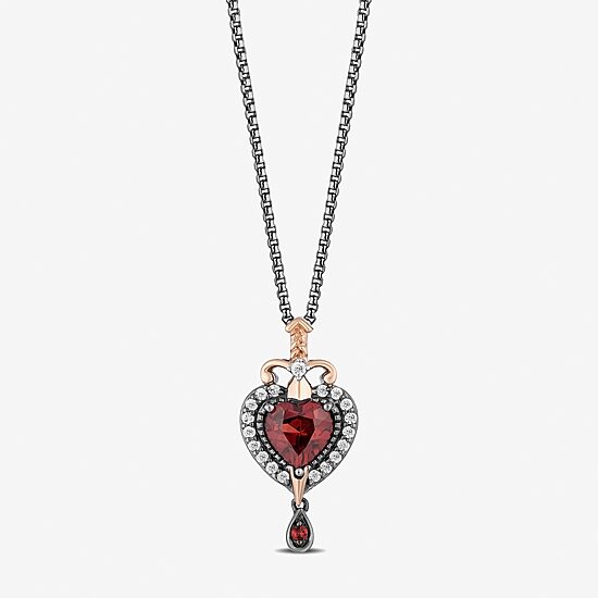 Enchanted Disney Fine Jewelry Womens 1/8 CT. T.W. Genuine Red Garnet 14K Rose Gold Over Silver Sterling Silver Heart 18 Inch Pendant Necklace