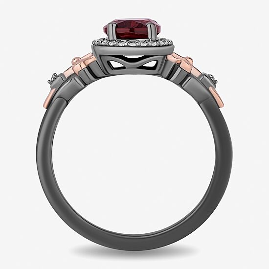Enchanted Disney Fine Jewelry Womens 1/10 CT. T.W. Genuine Red Garnet 14K Two Tone Gold Over Silver Sterling Silver Oval Evil Queen Snow White Halo Cocktail Ring