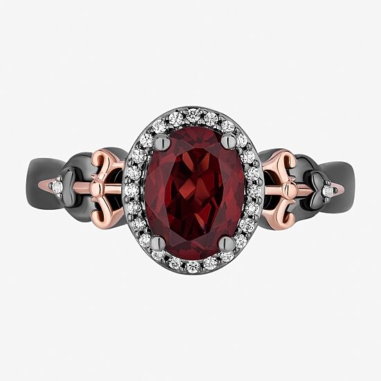 Enchanted Disney Fine Jewelry Womens 1/10 CT. T.W. Genuine Red Garnet 14K Two Tone Gold Over Silver Sterling Silver Oval Evil Queen Snow White Halo Cocktail Ring