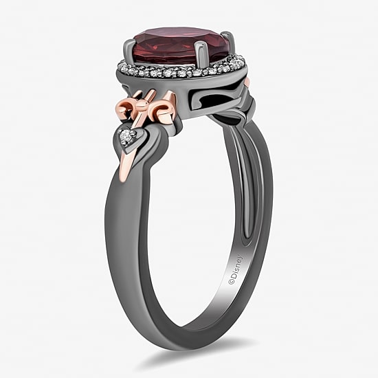 Enchanted Disney Fine Jewelry Womens 1/10 CT. T.W. Genuine Red Garnet 14K Two Tone Gold Over Silver Sterling Silver Oval Evil Queen Snow White Halo Cocktail Ring