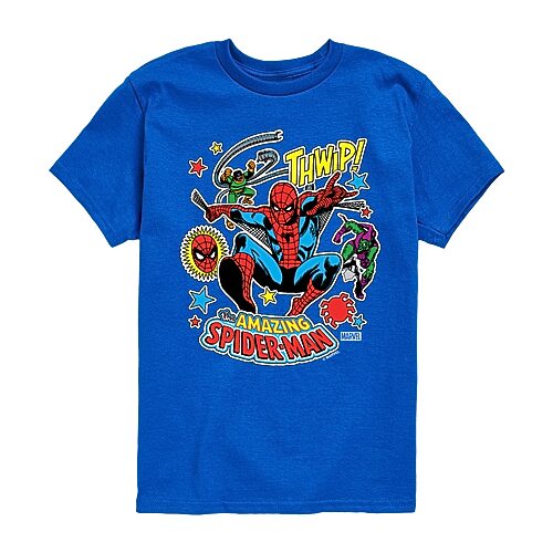 Disney Collection Little & Big Kid Boys Crew Neck Short Sleeve Regular Fit Spiderman Graphic T-Shirt, X-large, Blue
