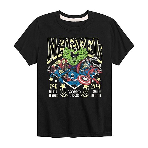 Disney Collection Little & Big Kid Boys Crew Neck Short Sleeve Regular Fit Avengers Graphic T-Shirt, X-large, Black