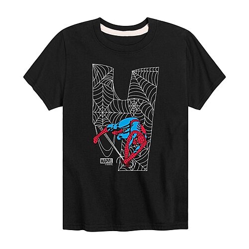 Disney Collection Little & Big Kid Boys Crew Neck Short Sleeve Regular Fit Spiderman Graphic T-Shirt, X-large, Black