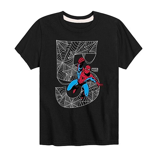 Disney Collection Little & Big Kid Boys Crew Neck Short Sleeve Regular Fit Spiderman Graphic T-Shirt, X-large, Black