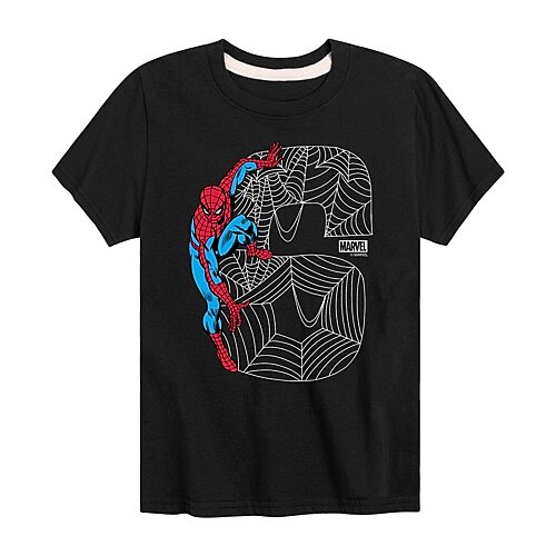 Disney Collection Little & Big Kid Boys Crew Neck Short Sleeve Regular Fit Spiderman Graphic T-Shirt, X-large, Black