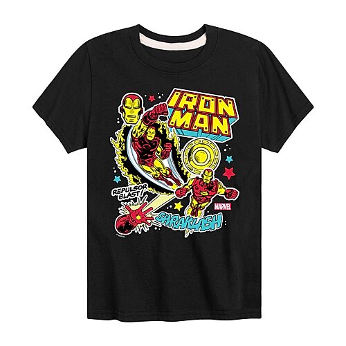 Disney Collection Little & Big Kid Boys Crew Neck Short Sleeve Regular Fit Iron Man Graphic T-Shirt, X-large, Black