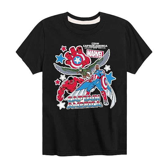 Disney Collection Brave New World Little & Big Kid Boys Crew Neck Short Sleeve Regular Fit Captain America Marvel Graphic T-Shirt