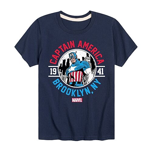 Disney Collection Little & Big Kid Boys Crew Neck Short Sleeve Regular Fit Captain America Marvel Graphic T-Shirt, X-large, Blue