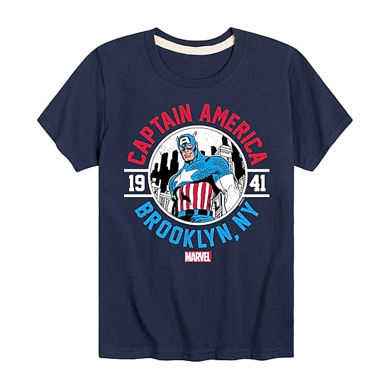 Disney Collection Little & Big Kid Boys Crew Neck Short Sleeve Regular Fit Captain America Marvel Graphic T-Shirt
