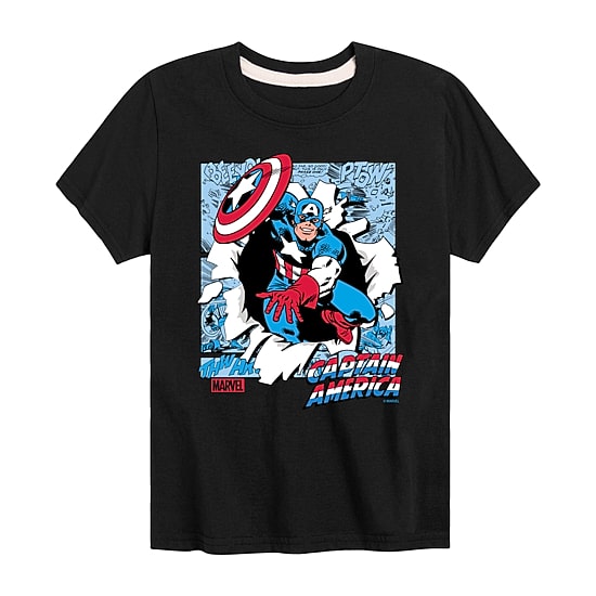 Disney Collection Brave New World Little & Big Kid Boys Crew Neck Short Sleeve Regular Fit Captain America Marvel Graphic T-Shirt