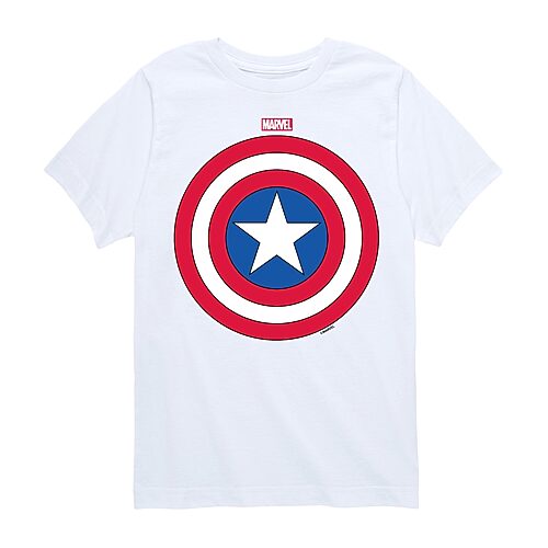 Disney Collection Little & Big Kid Boys Crew Neck Short Sleeve Regular Fit Captain America Marvel Graphic T-Shirt, X-large, White