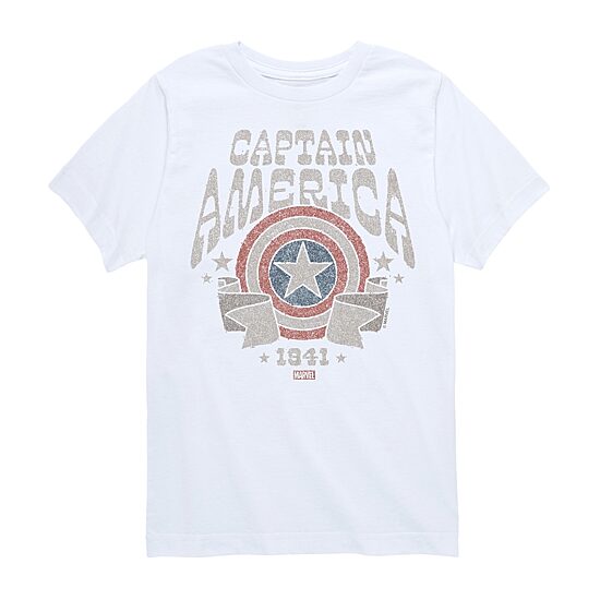 Disney Collection Brave New World Little & Big Kid Boys Crew Neck Short Sleeve Regular Fit Captain America Marvel Graphic T-Shirt