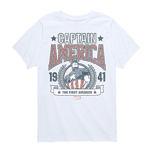 Disney Collection Brave New World Little & Big Kid Boys Crew Neck Short Sleeve Regular Fit Captain America Marvel Graphic T-Shirt, X-large, White