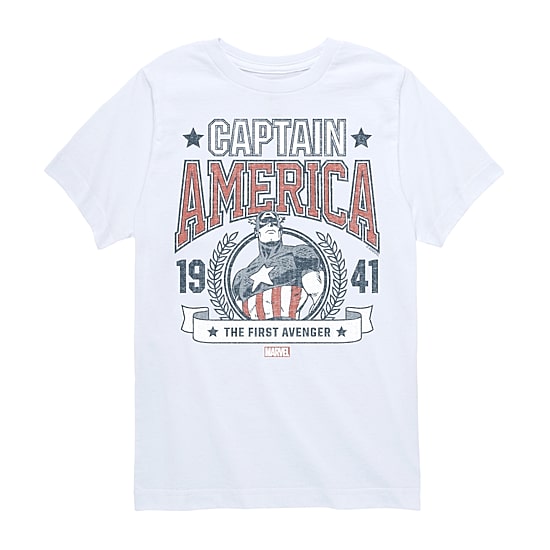 Disney Collection Brave New World Little & Big Kid Boys Crew Neck Short Sleeve Regular Fit Captain America Marvel Graphic T-Shirt