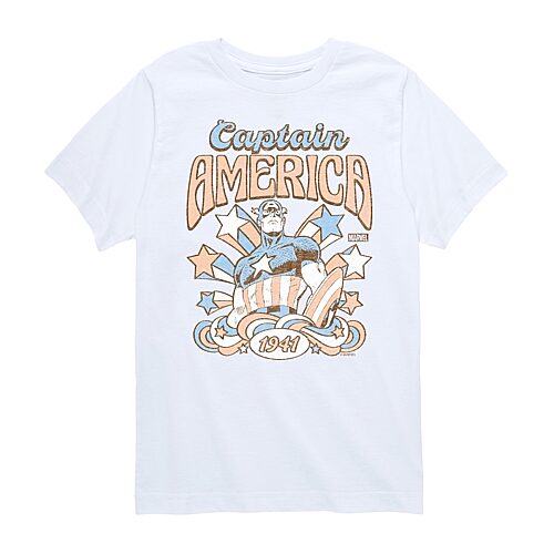 Disney Collection Brave New World Little & Big Kid Boys Crew Neck Short Sleeve Regular Fit Captain America Marvel Graphic T-Shirt, X-large, White
