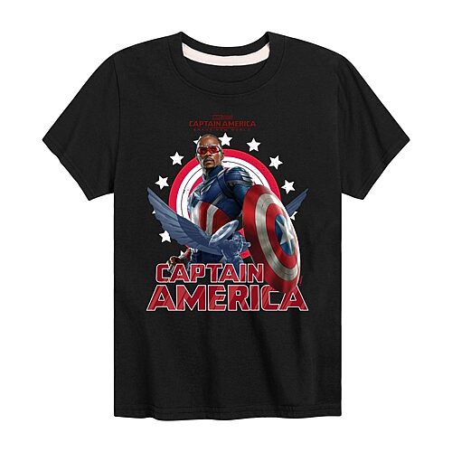 Disney Collection Captain America: Brave New World Little & Big Kid Boys Crew Neck Short Sleeve Regular Fit Captain America Marvel Graphic T-Shirt, X-