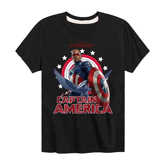 Disney Collection Captain America: Brave New World Little & Big Kid Boys Crew Neck Short Sleeve Regular Fit Captain America Marvel Graphic T-Shirt