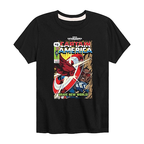Disney Collection Little & Big Kid Boys Crew Neck Short Sleeve Regular Fit Captain America Marvel Graphic T-Shirt