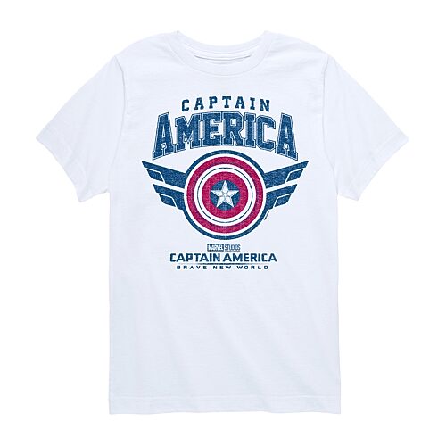 Disney Collection Little & Big Kid Boys Crew Neck Short Sleeve Regular Fit Captain America Marvel Graphic T-Shirt, X-large, White