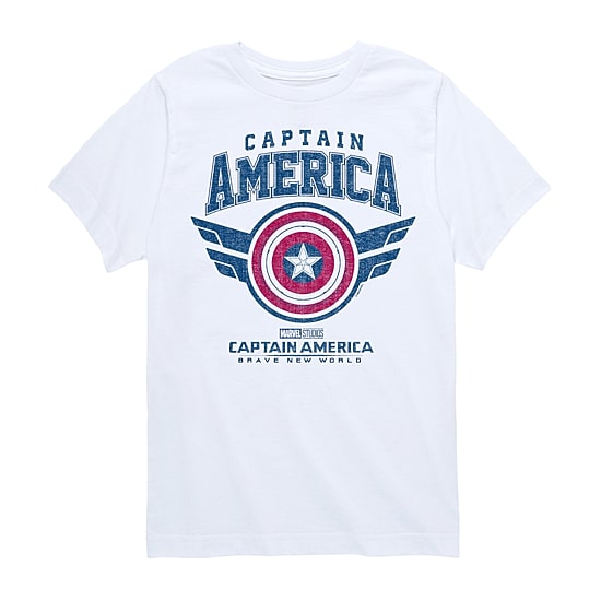 Disney Collection Little & Big Kid Boys Crew Neck Short Sleeve Regular Fit Captain America Marvel Graphic T-Shirt