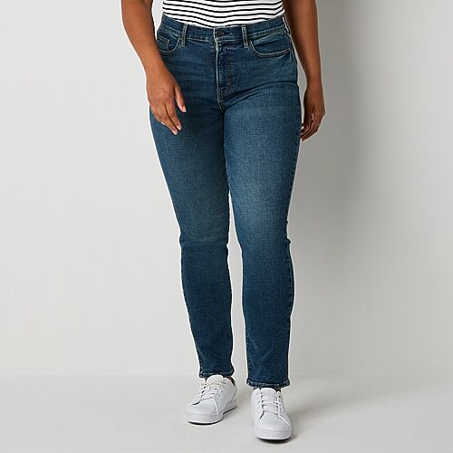 a.n.a Womens High Rise Straight Leg Jean, 16 Petite, Blue