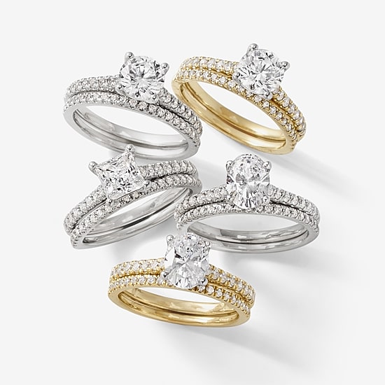 (H-I / Si2-I1) Womens 1 1/2 CT. T.W. Lab Grown White Diamond 10K Gold Round Side Stone Bridal Set