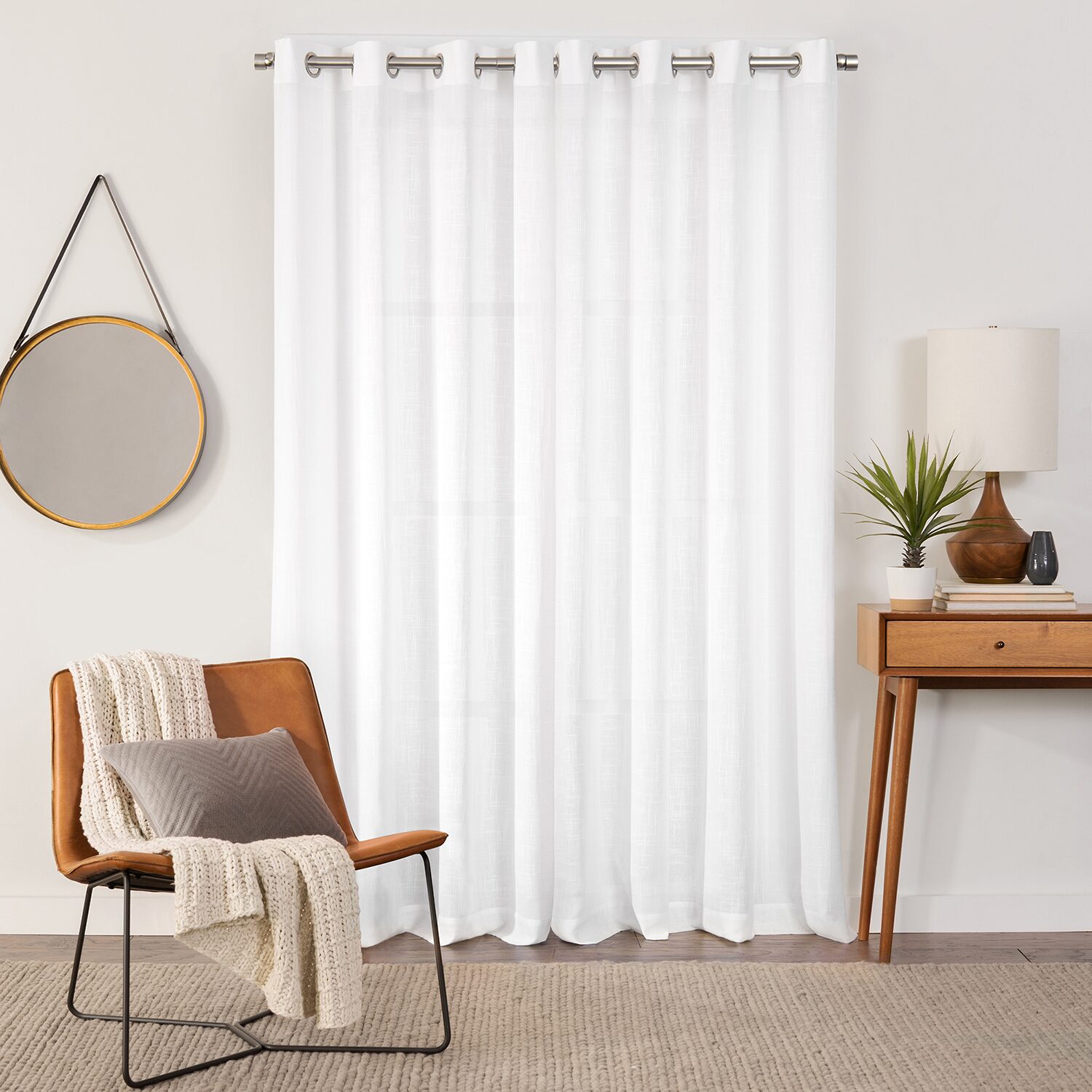 Fieldcrest Arden Solid Cotton Grommet Top Sheer Single Curtain Panel
