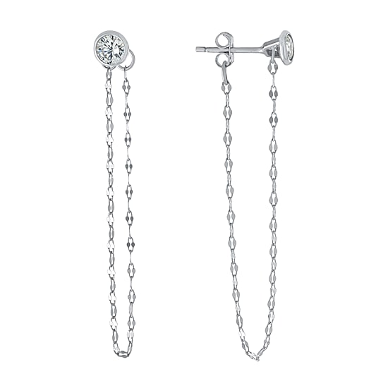 Silver Treasures Cubic Zirconia Sterling Silver Drop Earrings